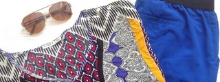 Jupe-short Cato Taille Femme L (Large) - Bleu, Motif Géométrique, Wrap Stretch