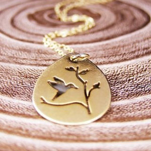 Hummingbird cutout teardrop necklace