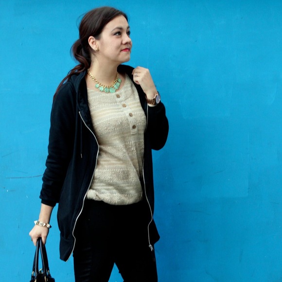 Blue Bird Sweaters - Shimmery Oatmeal Colored Henley Sweater