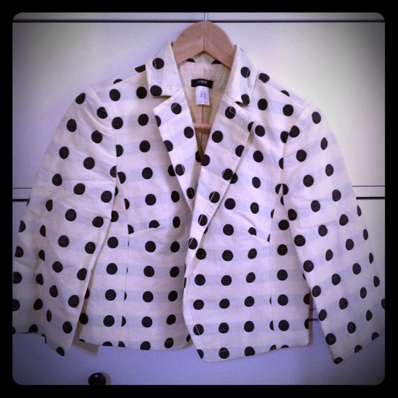 JCrew Off-White & Denim Polka-dots Cropped Blazer