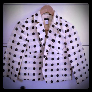 JCrew Off-White & Denim Polka-dots Cropped Blazer