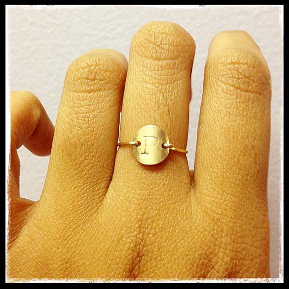 Gold Handstamp Initial Ring