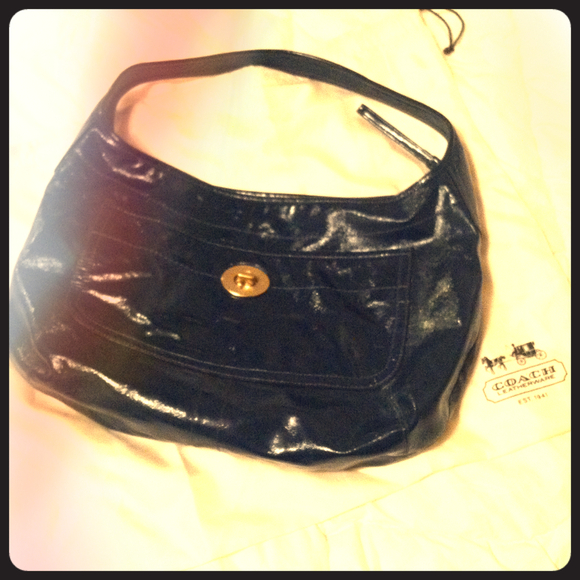 Coach navy blue patent leather handbag
