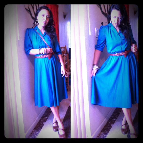 Vintage teal midi dress