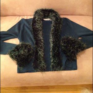 Beautiful teal blue faux fur sweater.