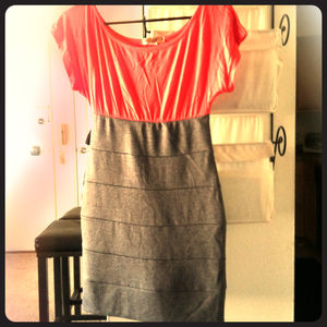 Color block simple dress-salmon and gray