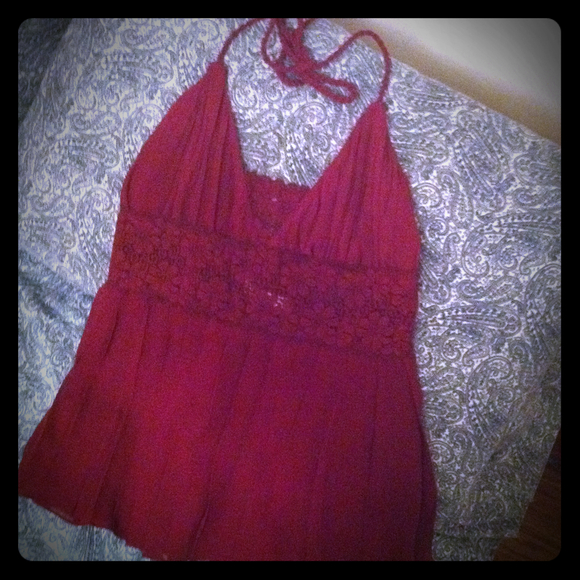 Red silk & lace halter