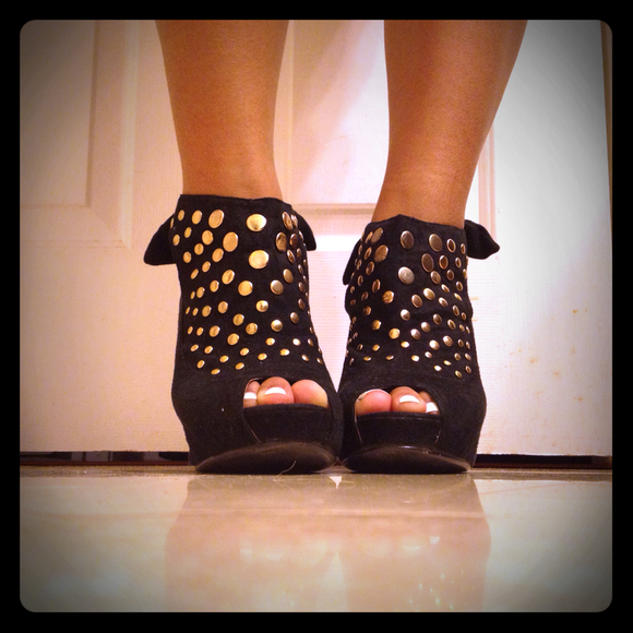 Black studded peep toe heels