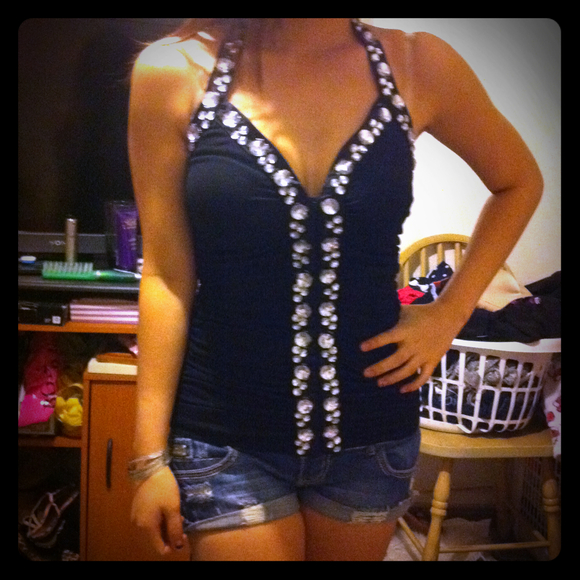 Black rhinestone halter top