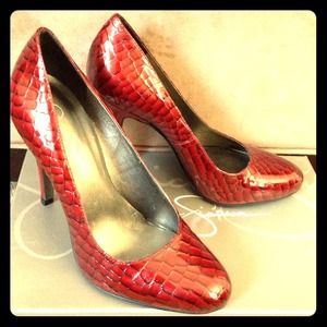 Reduced Jessica Simpson Brenda Pump Scarlet Croco