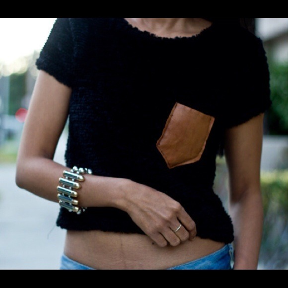 Tops - Black crop top with leather pocket(reserved )