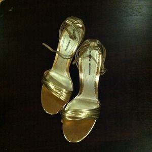 Gold Chinese laundry high heel sandals.