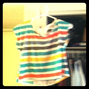 Rainbow crop shirt with crocheted backing