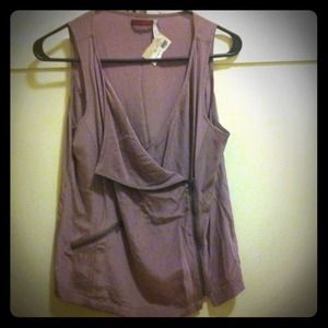 Lavender moto zip silk shirt/vest