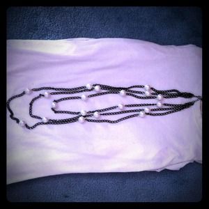 Tiered black and pearl necklace