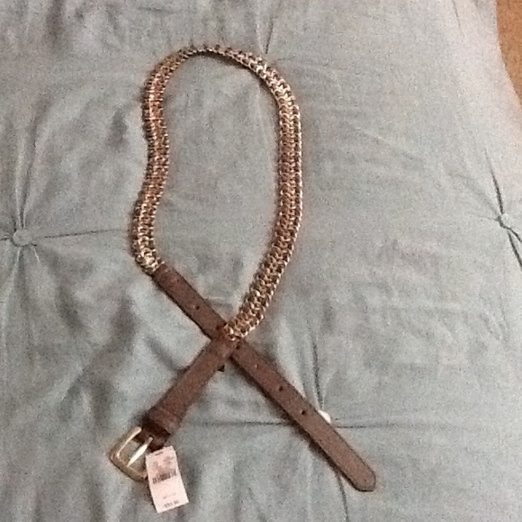 Brand new w/ tags! Double chain grey leather belt