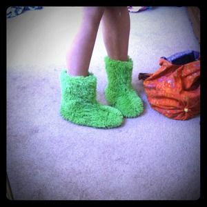 Fuzzy green slipper boots!