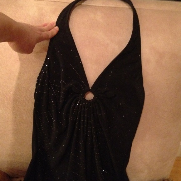 Black stretchy rhinestone halter evening dress new