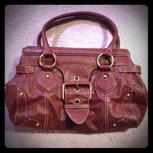 Reduced! Bianco Cognac Faux Leather Buckle Satchel