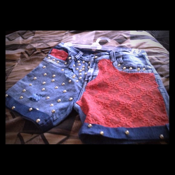 Tangerine lace/Studded Denim Shorts!!!