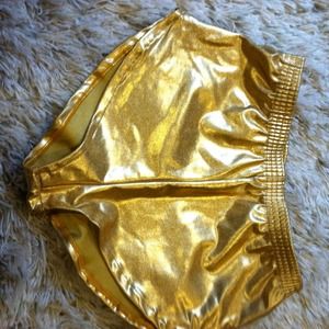 American Apparel gold lame hot pants high waisted