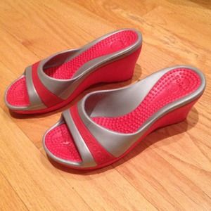 Gray & Red Crocs worn twice. So comfortable!