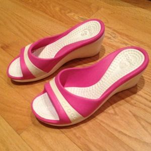Pink & white croc slide wedges. So comfortable!