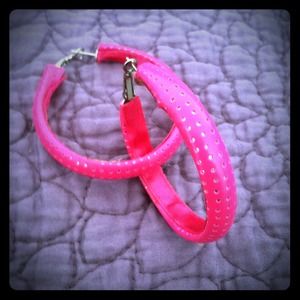 Hot pink pleather-wrapped hoop earrings