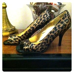Leopard Skin open tied heels by Rampage