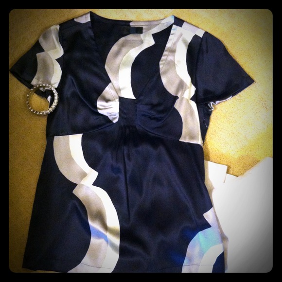 Navy silk v neck blouse