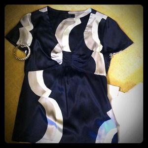 Navy silk v neck blouse