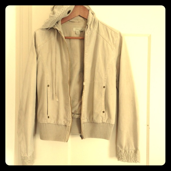 Zara khaki denim hooded zip up jacket