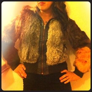 Vintage rabbit fur hooded jacket