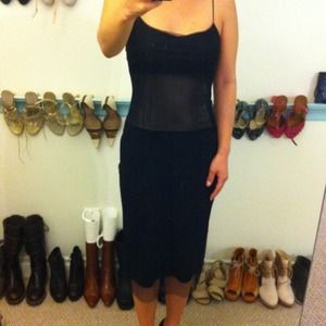 Sale Black mesh and metallic silver panel dress