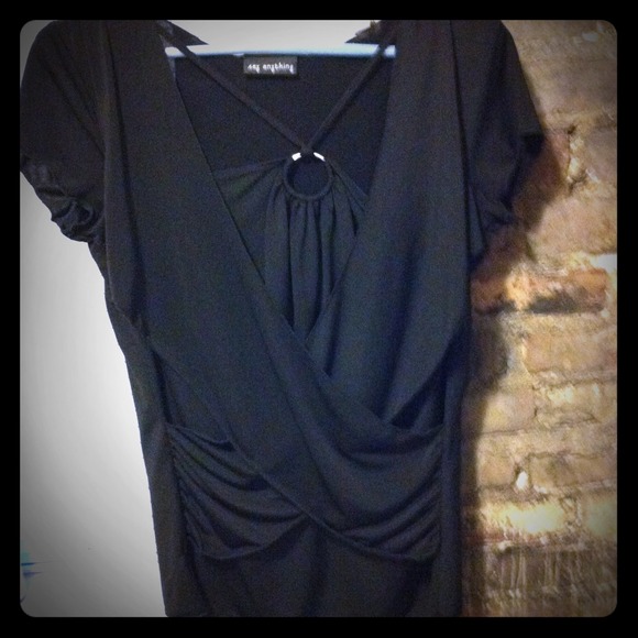 Black, semi-sheer cropped sleeve dress shirt