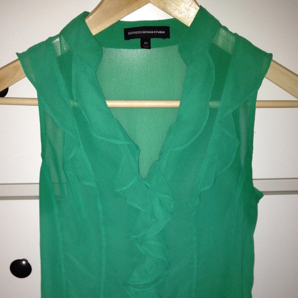 Express Green Ruffled Front Chiffon Top