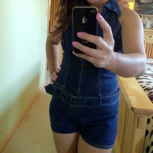 blue denim jump suit