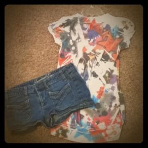 Stars shirt and jean shorts