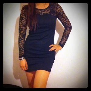 Black floral lace dress