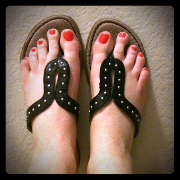 Black leather studded sandals. Newly Reduced!