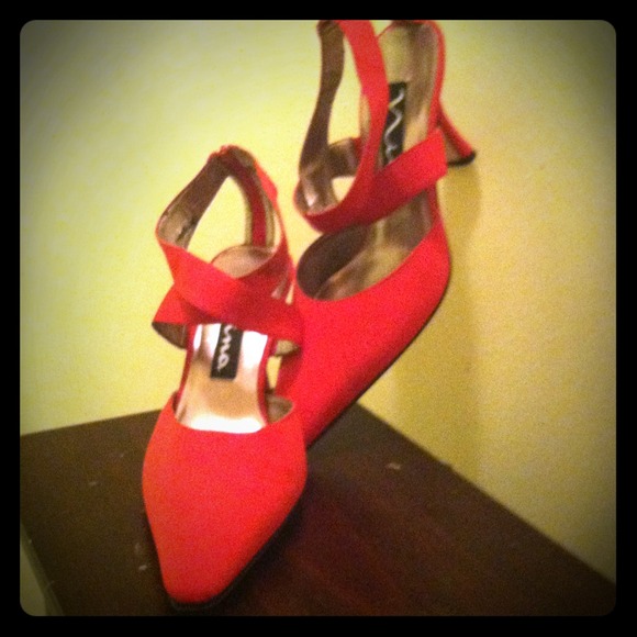 Red high heels.