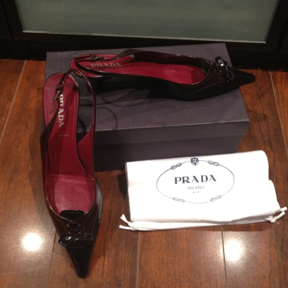 Prada pointed kitten heel sling backs