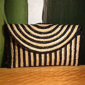 Blk/tan French Connection ratan clutch