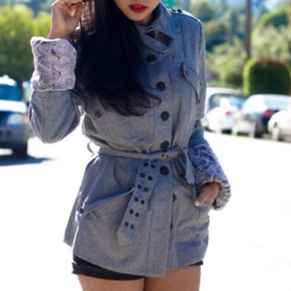 Jackets & Blazers - Woven wool jacket with fur cuff trim