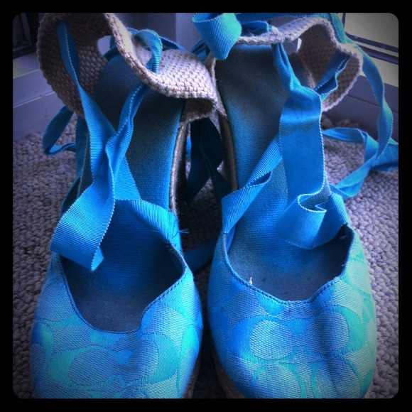 Blue Coach wedge espadrilles