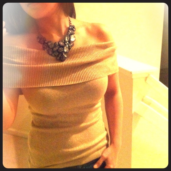 SOLD!! Gold shimmer off-the-shoulder sweater