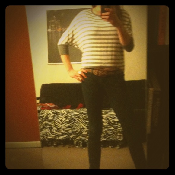 SOLD. Grey and white stripe high low top.