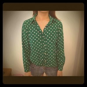 green dotted silky blouse