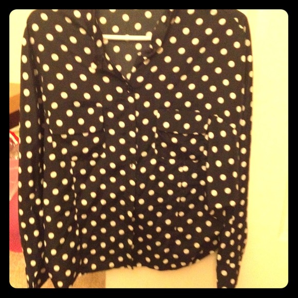 Tops - black dotted silky blouse
