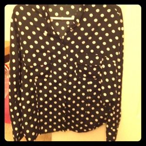 black dotted silky blouse